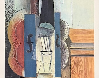 Pablo Picasso exhibition poster - The Violin - very early and highly collectible print - music - cubism - 1964