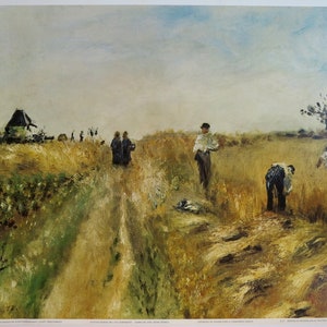 Cartel de la exposición Auguste Renoir - La cosecha - escena del país - agricultores - impresión vintage 1970s - impresionista francés