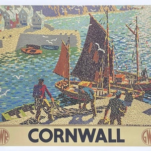 Cartaz da exposição Cornualha - Praia - Mar - Costa - Grã-Bretanha - cidade - Publicidade - Turismo - Viagem - impressão artística - reprodução