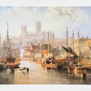 John Wilson CarMichael Ausstellungsplakat - Brayford Pool und Lincoln Kathedrale - Museum Künstler - Kunstdruck - Britischer Maler - 1994