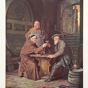 Cartel de la exposición de Eduard von Grutzner: Viejos amigos bebiendo, profesor alemán, artista de museo, impresión de arte vintage, década de 1970