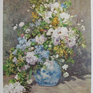 Cartel de la exposición Pierre Auguste Renoir - Flores de primavera en un jarrón - Bodegón - artista del museo - grabado vintage