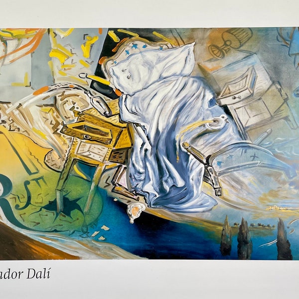 Affiche Salvador Dali - Lit et deux tables de nuit - imprimé musée - lithographie offset - excellent - 1994