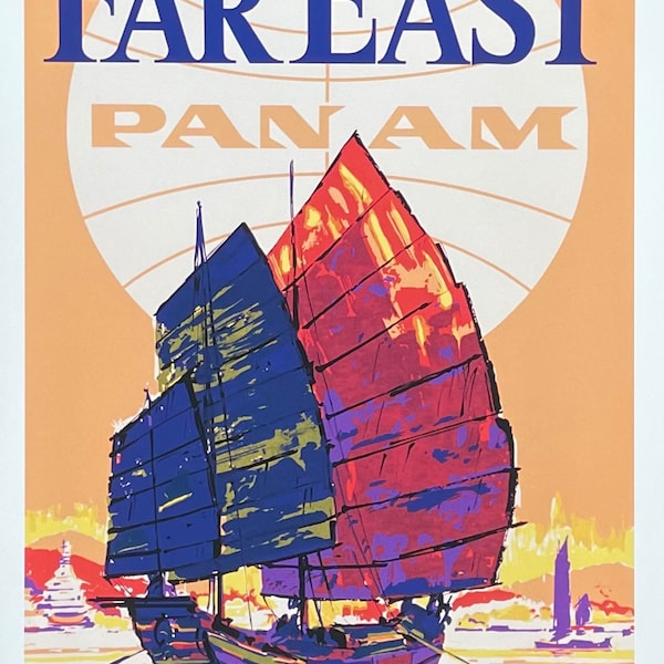 Affiche d'exposition Extrême-Orient par PAN AM - Pan American World Airways - Avion - Aviation - décoratif - tourisme de voyage - reproduction