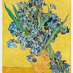 Cartel de la exposición de Vincent van Gogh - Los lirios - flores - jarrón - naturaleza muerta - artista de museo - impresión artística - litografía offset - década de 1970