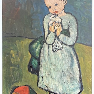 Pablo Picasso Ausstellungsplakat - L'enfant au pigeon - Kind mit Taube - sehr früher und hochsammelbarer Kunstdruck - 1960er Jahre