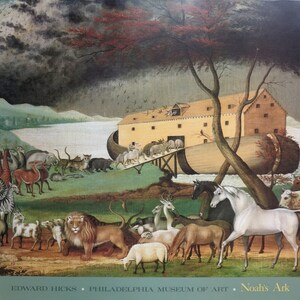 Edward Hicks exhibition poster - Noah&#39;s Ark - Animal - Bible - The Art Institute of Chicago - vintage museum print - American folk - 1989