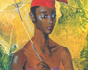 Boscoe Holder exhibition poster - Woman with Parasol - museum artist - art print - Trinidad - Tobago artist