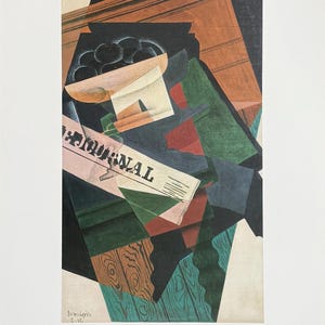 Juan Gris exhibition poster - Nature Morte au Journal - museum artist - vintage art print - Cubism - Spanish Painter - 1986