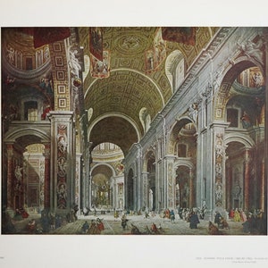 Cartel de la exposición Giovianni Paolo Pannini - Interior de San Pedro - Roma - Galería Nacional de Arte - Washington - impresión vintage - 1970