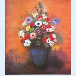 Cartel de la exposición de Odilon Redon - Anémonas y lilas en un jarrón azul - naturaleza muerta - flores - artista del museo - impresión artística