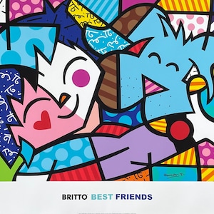 Romero Britto exhibition poster Best Friends love dog museum artist art print excellent condition pop art image 1