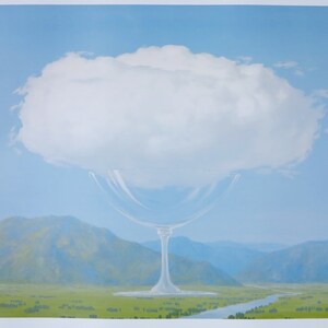 Cartaz da exposição de René Magritte - La corde sensible - The Heartstring - nuvem - vidro - surrealista - artista de museu - impressão de arte