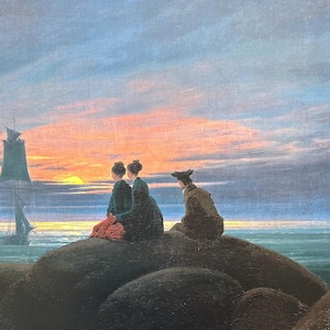 Affiche de l&#39;exposition Caspar David Friedrich - Lever de la lune en mer - navires - peintre romantique allemand - artiste du musée - reproduction d&#39;art