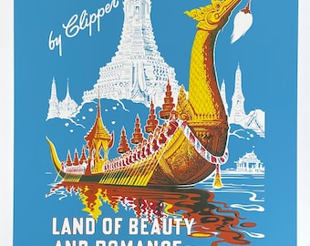 Thailand by Clipper tourism poster - Pan American World Airways - sun - sea - travel - holidays - decorative art print - reproduction