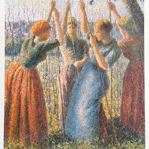 Camille Pissarro exhibition poster - Women planting pea sticks - french impressionist - museum artist - art print - 1999