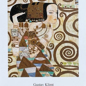 Gustav Klimt exhibition poster - The waiting - female portrait - museum artist - art print - offset litho