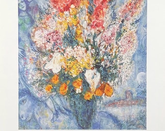 Marc Chagall exhibition poster - Bouquet des Fleurs - museum artist - art print - blue - still life - flowers - love