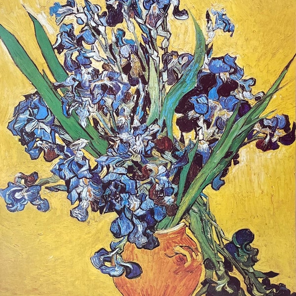 Vincent van Gogh exhibition poster - The Irises - flowers - vase - still life - blue - yellow - museum artist - art print