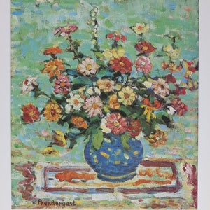 Cartel de la exposición de Maurice Brazil Prendergast - Flores en un jarrón azul - Impresionista estadounidense - Romántico - Artista de museo - Impresión artística - 1998