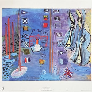 Raoul Dufy exhibition poster - The basin at Deauville - Lake - boats - water - blue - museum artist - art print - offset litho - 1991
