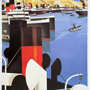 Cartel de la exposición de Roger Broders - Marsella - Francia - puerto - barco de vapor - Turismo - impresión artística - reproducción - 1997