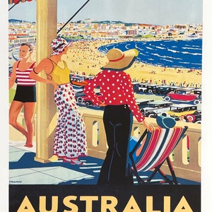Australia - tourism poster - Australian National Travel Association - beach - sea - ocean - high quality reproduction - art print