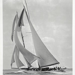 Sailing yacht exhibition poster - Half Moon at Sail - Sailboat - ocean - sea - regatta - art print - black white photography - offset litho