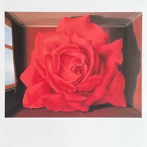 Cartel de la exposición René Magritte - La Tumba de los Luchadores - surrealista - Artista belga - artista del museo - impresión de arte - rosa roja en la habitación