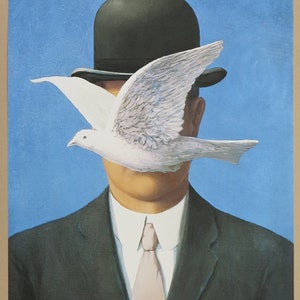 Rene Magritte exhibition poster The man with the bowler hat bird before face portrait surrealist museum print image 2