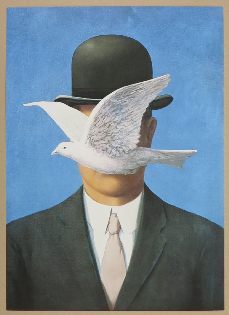Rene Magritte exhibition poster The man with the bowler hat bird before face portrait surrealist museum print image 2