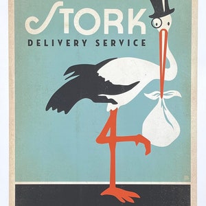 Servicio de entrega de cigüeñas - cartel - bebé - recién nacido - embarazo - divertido - impresión de arte decorativo