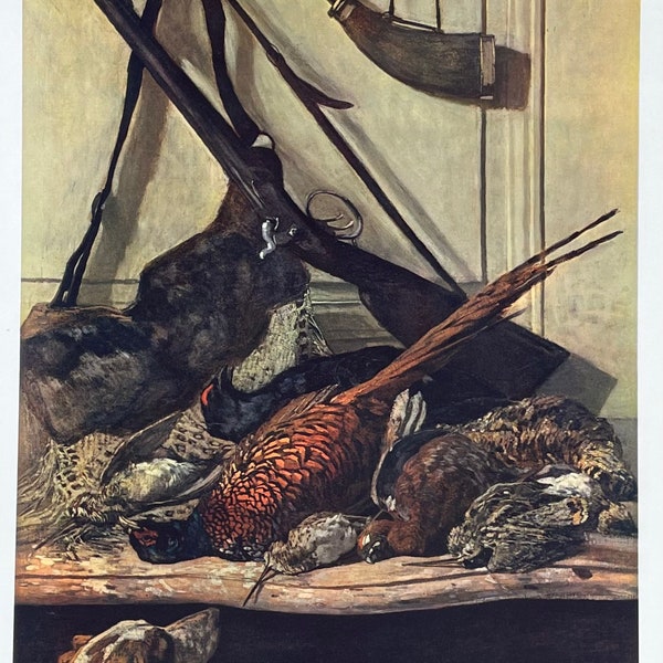 Claude Monet Ausstellungsplakat - Trophäe der Klasse - Stillleben - Jagd - sehr früher Kunstdruck - SPADEM - 1962