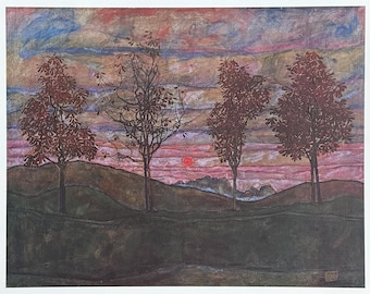 Egon Schiele exhibition poster - Four Trees - museum artist - art print