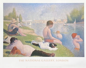 Pôster da exposição Georges Seurat - Une Baignade, Asnières - The National Gallery - Londres - artista de museu - impressão artística - impressionismo