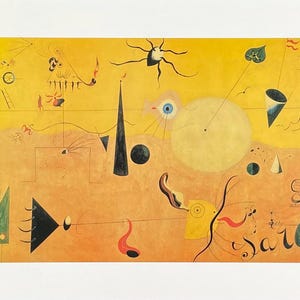 Joan Miro exhibition poster - Paysage Catalan (le chasseur) - museum artist - art print - surrealism - offset litho - 1999