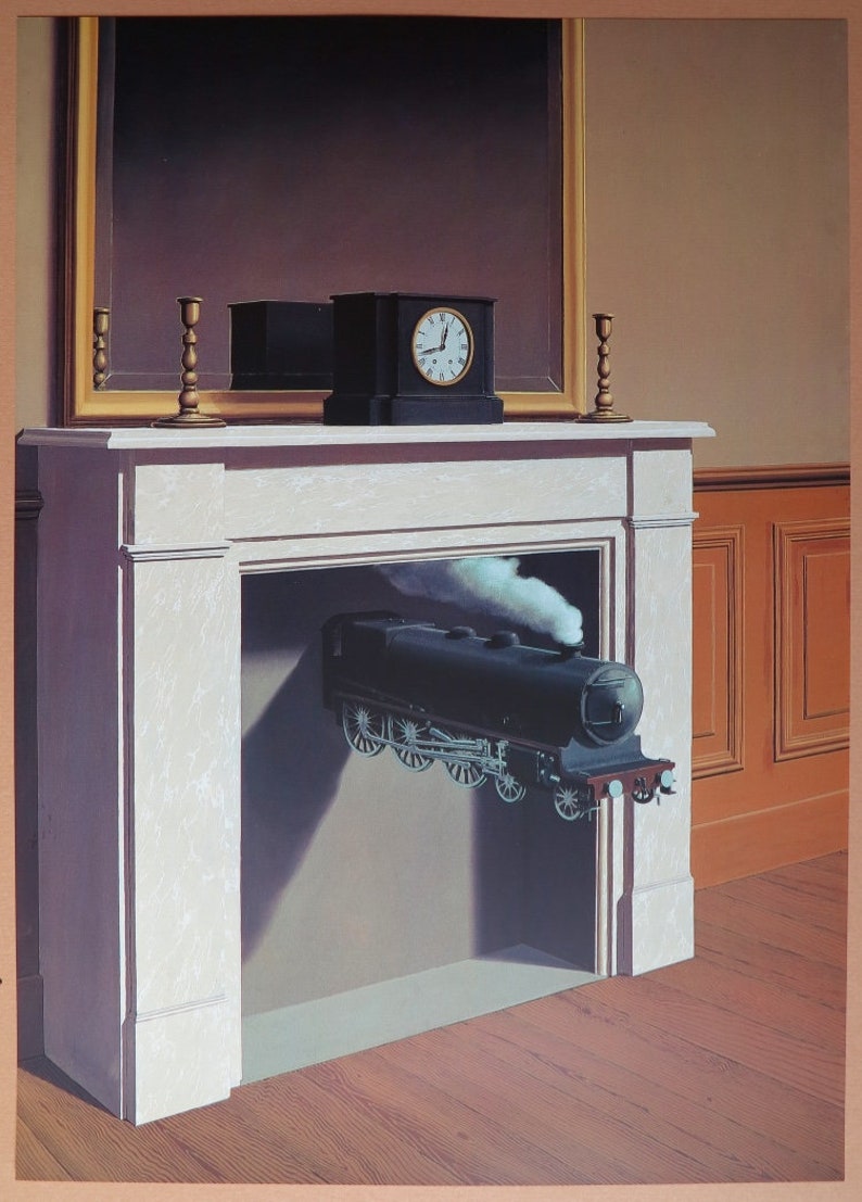 Rene Magritte exhibition poster Time transfixed train | Etsy