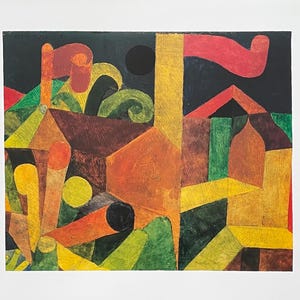 Paul Klee exhibition poster - Landscape with flags - museum artist - art print - cubism - 1994
