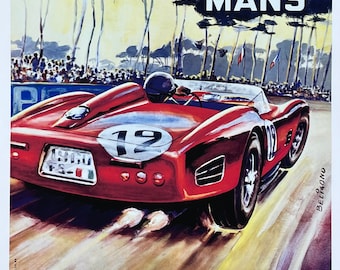 Michel Beligond exhibition poster - 24 hours of Le Mans - Grand prix - car race - offset lithograph - high quality reproduction