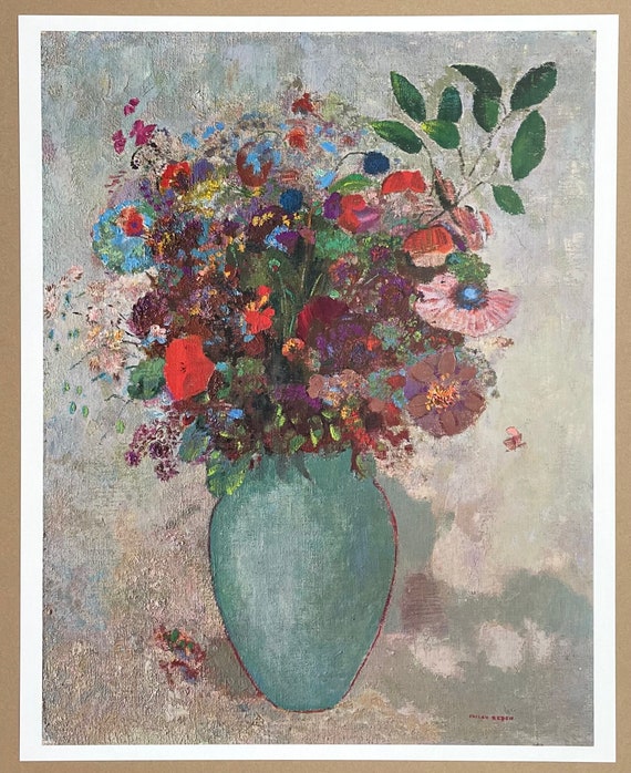 オディロン・ルドンのターコイズ色の花瓶に生けられた花(複製画) オディロン・ルドンの「ターコイズ色の花瓶の花」ファインアート