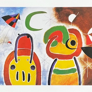 Joan Miro exhibition poster - L&#39;oiseau au plumage deploye - museum artist - large vintage art print - surrealism - offset litho - 1997