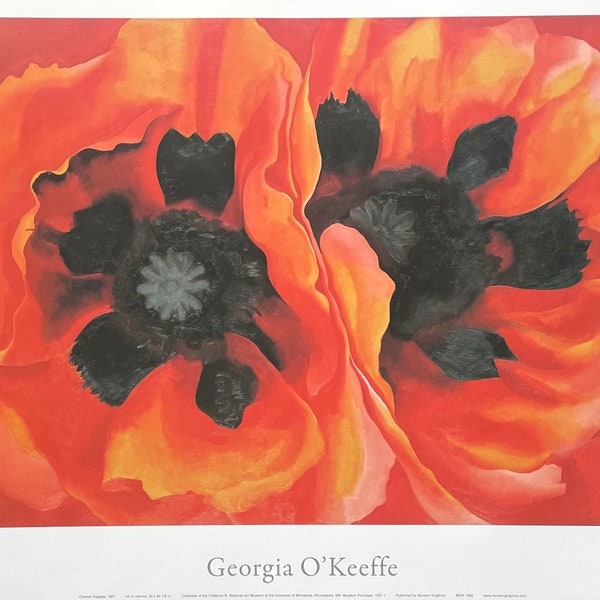 Poster de l'exposition Georgia O'Keeffe - coquelicots orientaux - fleurs rouges - artiste du musée - reproduction d'art - excellent