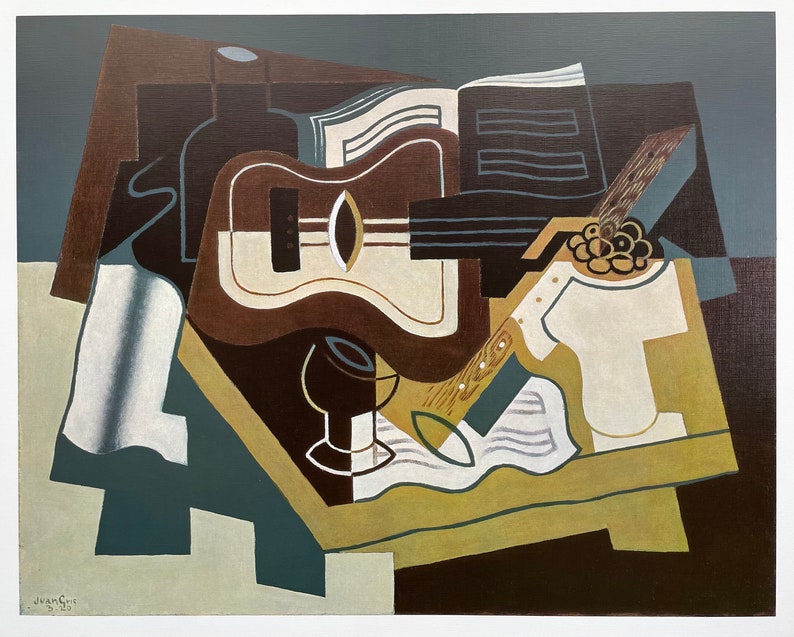 Juan Gris exhibition poster Still life with guitar and clarinet museum print offset lithograph Cubism 1968 image 1