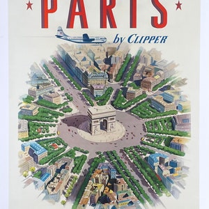 Paris by Clipper tourism poster - Pan American World Airways - France - sun - sea - travel - holidays - decorative art print - reproduction