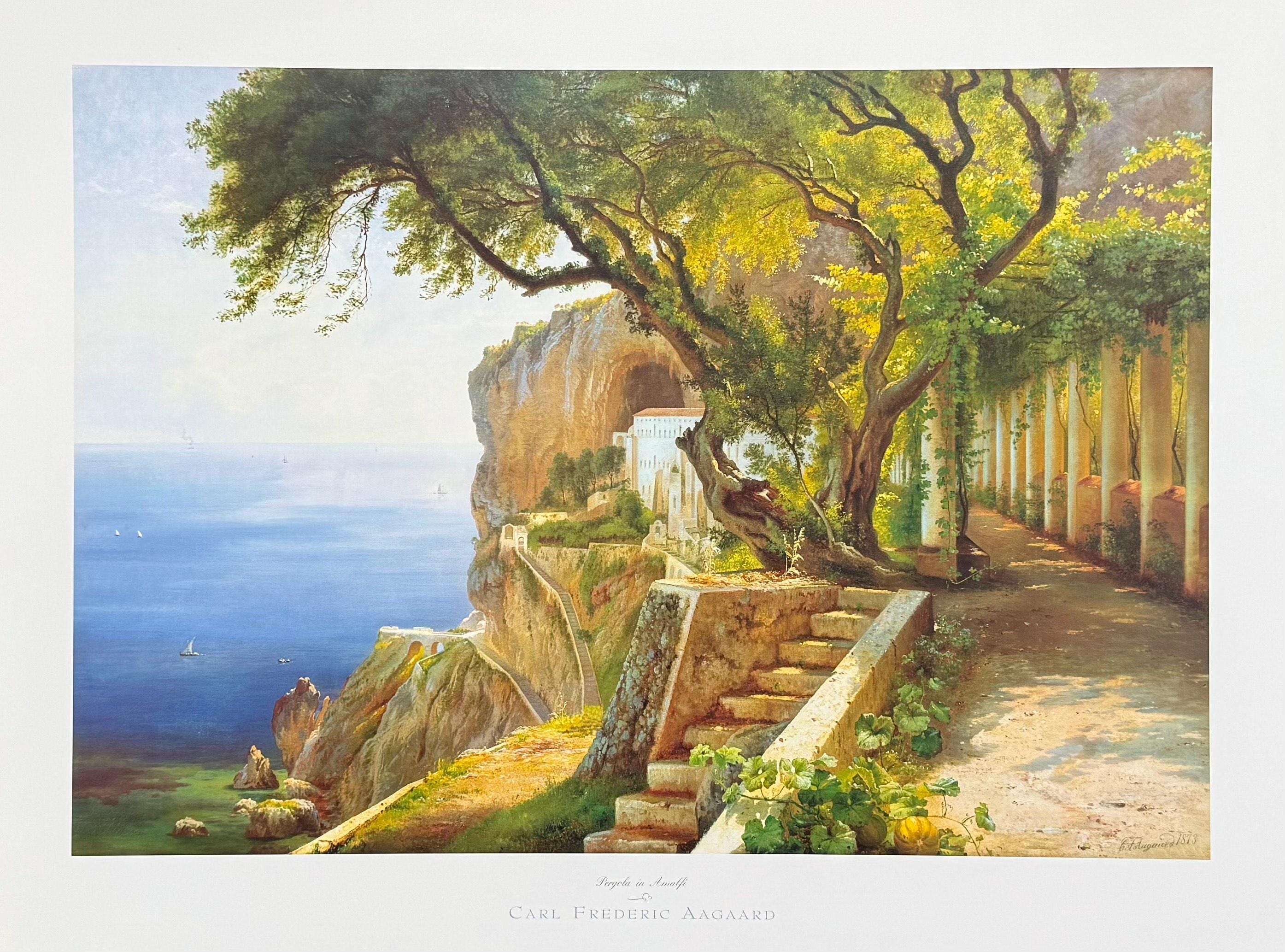 ORIGNIAL Enrico Varriale 夏のアマルフィー港　油彩 Carl Frederik Aagaard Exhibition Poster - Pergola in Amalfi