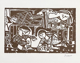 Pablo Picasso exhibition poster - Untitled - children - art print - 1980s