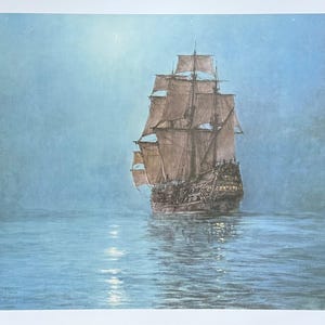 Affiche de l&#39;exposition Montague Dawson - Le croissant de lune - Peintre britannique - Reproduction d&#39;art