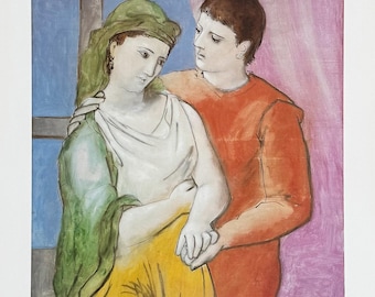 Pablo Picasso exhibition poster - The Lovers - romantic - couple - museum artist - art print - 1988