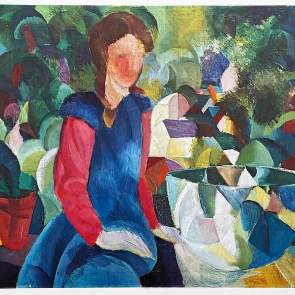 Affiche de l’exposition August Macke - Fille à l’aquarium - jardin - expressionniste - artiste de musée - tirage d’art