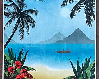 South Pacific Air exhibition poster - Tahiti - Bora Bora - plane - aircraft -  travel - tourism - decorative art print - reproduction